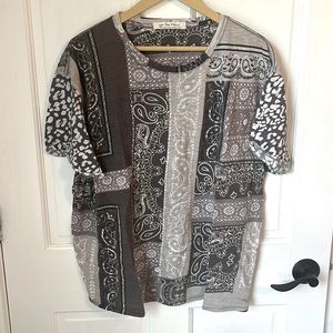 Free People Large Paisley/Cheetah Patchwork Tee